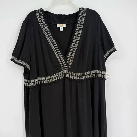 Talbots Short Sleeve Black Dress Size 3X NWT White Accent Faux Wrap Ruffle - Picture 4 of 10